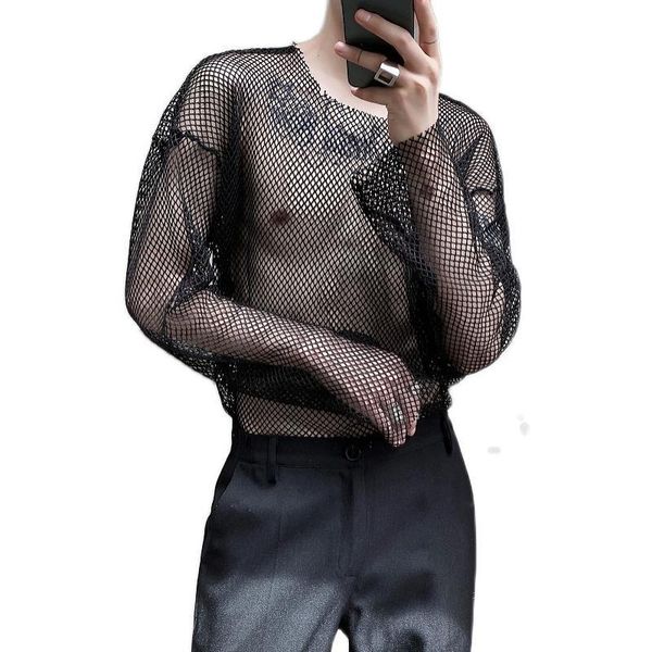 men's t-shirts stage show clothing men mesh hollow long sleeve casual t-shirt male streetwear hip hop punk gothic tees shirts 4s6v, White;black
men's t-shirts stage show clothing men mesh hollow long sleeve casual t-shirt male streetwear hip hop punk gothic tees shirts 4s6v, White;black