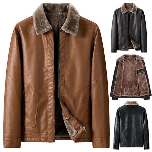men's jackets 2021 brand design fashion autumn winter warm mens outerwear motorcycle leather lapel zipper thicken fleece jacket male co, Black;brown
men's jackets 2021 brand design fashion autumn winter warm mens outerwear motorcycle leather lapel zipper thicken fleece jacket male co, Black;brown