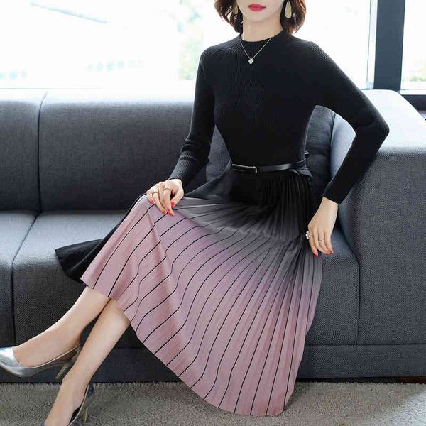autumn/winter female commuter long-sleeved slim slimming mid-length knitted dress stitching gradient color pleated sweater skirt 210412, Black;gray
autumn/winter female commuter long-sleeved slim slimming mid-length knitted dress stitching gradient color pleated sweater skirt 210412, Black;gray