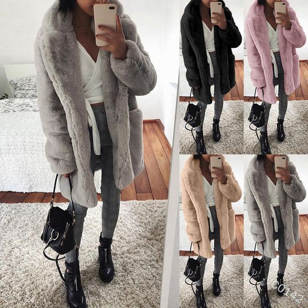 women's coat faux fur thick mid-length cardigan clothing full sleeve open wool & blends, Black
women's coat faux fur thick mid-length cardigan clothing full sleeve open wool & blends, Black