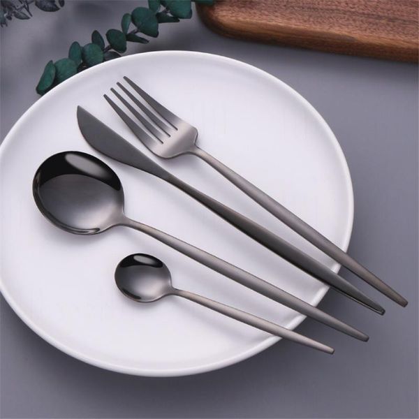 black stainless steel dinnerware set spoon dessert knife fork kitchen utensils cutlery luxury flatware sets
black stainless steel dinnerware set spoon dessert knife fork kitchen utensils cutlery luxury flatware sets