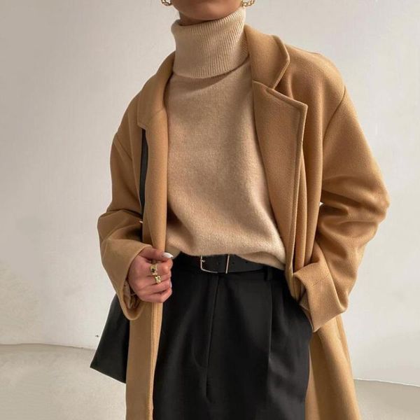 women's wool & blends holiwind 2021 autumn winter women woolen coat turn down collar single button long camel warm jacket, Black
women's wool & blends holiwind 2021 autumn winter women woolen coat turn down collar single button long camel warm jacket, Black