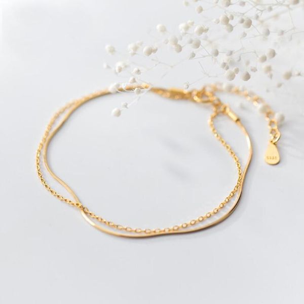 link, chain 925 sterling silver women thin band 2 layers golden bracelet gift a2849, Black
link, chain 925 sterling silver women thin band 2 layers golden bracelet gift a2849, Black