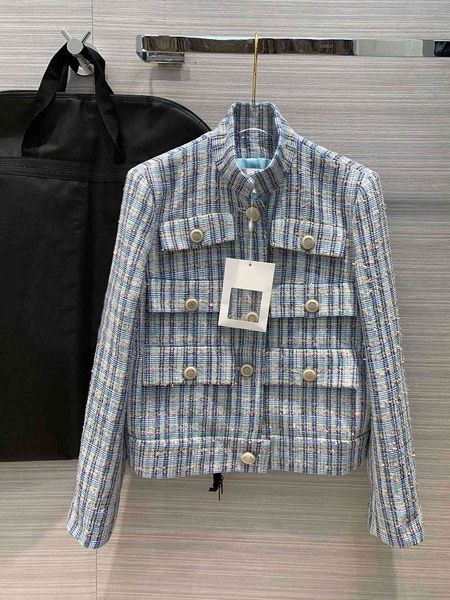 blends luxury runway design blue plaid woven wool blends short jacket women cool stand collar pocket button retro coat silk liner, Black
blends luxury runway design blue plaid woven wool blends short jacket women cool stand collar pocket button retro coat silk liner, Black