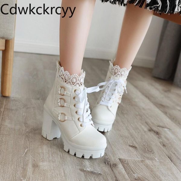 boots winter the fashion round head thick heel white lace plus velvet keep warm high women size 34-43, Black 
boots winter the fashion round head thick heel white lace plus velvet keep warm high women size 34-43, Black