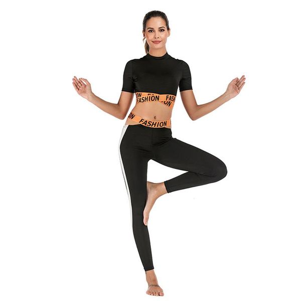 women yoga suit short sleeve strap bandage black and white splice color breathable sports leggings fitness set outfits, White;red
women yoga suit short sleeve strap bandage black and white splice color breathable sports leggings fitness set outfits, White;red