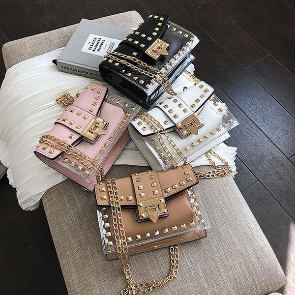 designer small new brand chains bag square clear fashion messenger 2021 shoulder woman female transparent rivets pu handbag
designer small new brand chains bag square clear fashion messenger 2021 shoulder woman female transparent rivets pu handbag