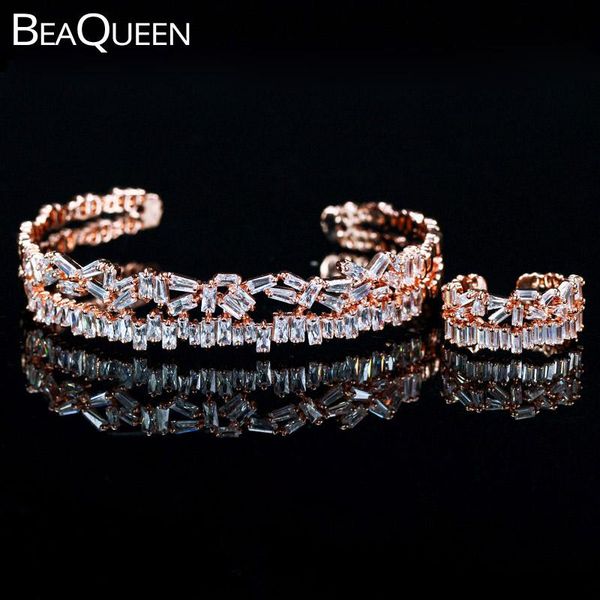 earrings & necklace beaqueen rose gold color adjustable size baguette cubic zirconia crystal ring bangle cuff jewelry sets for women js147, Silver
earrings & necklace beaqueen rose gold color adjustable size baguette cubic zirconia crystal ring bangle cuff jewelry sets for women js147, Silver