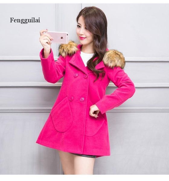 women's wool & blends elegant long women coat detachable fur collar hooded winter jacket warm cashmere with double breasted cs3p, Black
women's wool & blends elegant long women coat detachable fur collar hooded winter jacket warm cashmere with double breasted cs3p, Black