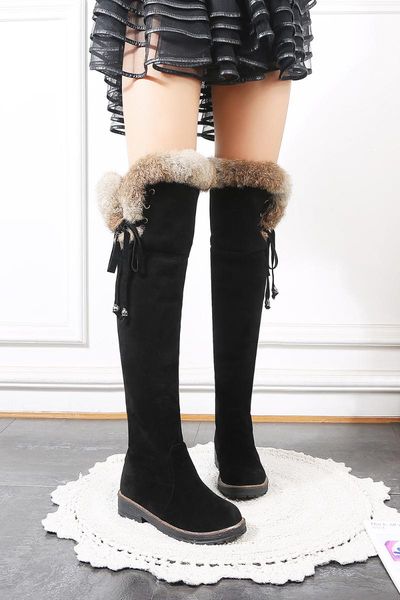 boots flanged fur comfortable warm ribbon lace-up over-the-knee mid-heel flat winter frosted flock women's long boot, Black
boots flanged fur comfortable warm ribbon lace-up over-the-knee mid-heel flat winter frosted flock women's long boot, Black