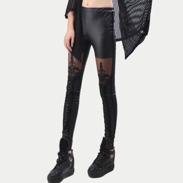 women's leggings women lace embroidered pants punk leather stitching cropped bottoming -mx8, Black
women's leggings women lace embroidered pants punk leather stitching cropped bottoming -mx8, Black