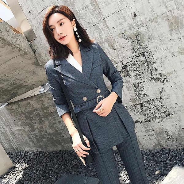 women's suits & blazers 2021 ol style 2 pieces set striped women pant suit sashes side split blazer elastic waist pencil casual female, White;black
women's suits & blazers 2021 ol style 2 pieces set striped women pant suit sashes side split blazer elastic waist pencil casual female, White;black