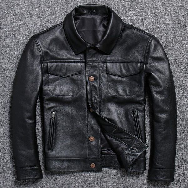 men's leather & faux cowhide male genuine clothing head layer skin lapel loose coat business affairs leisure time goatskin, Black
men's leather & faux cowhide male genuine clothing head layer skin lapel loose coat business affairs leisure time goatskin, Black