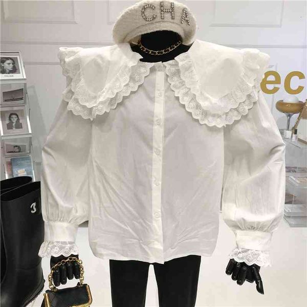sweaters nicho design collared doll white shirt 2021 released double layer bubble sleeve loop, White;black
sweaters nicho design collared doll white shirt 2021 released double layer bubble sleeve loop, White;black