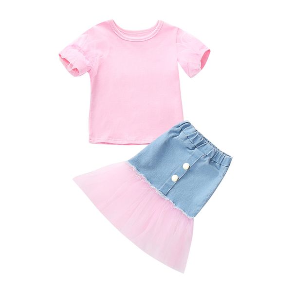 new good quality factory price fashion selling childrens pink round neck t-shirt denim stitching mesh skirt two-piece suit, White
new good quality factory price fashion selling childrens pink round neck t-shirt denim stitching mesh skirt two-piece suit, White