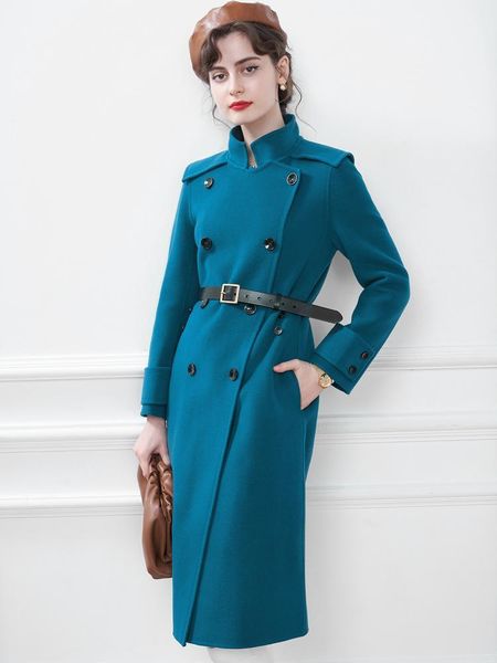 women's wool & blends winter small shawl fashion double row button woolen overcoat coat 2021, Black
women's wool & blends winter small shawl fashion double row button woolen overcoat coat 2021, Black