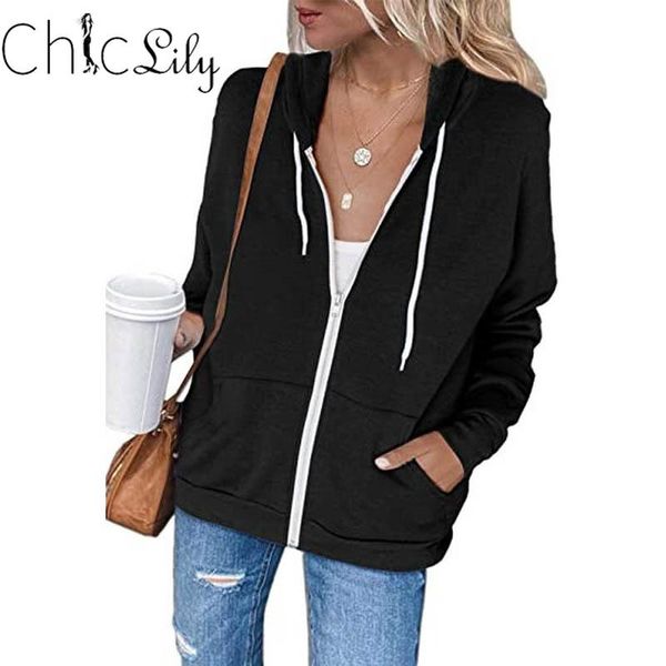chiclily long sleeve hooded coat zipper women casual solid color basic jacket with drawstring pocket black jackets women's, Black;brown
chiclily long sleeve hooded coat zipper women casual solid color basic jacket with drawstring pocket black jackets women's, Black;brown