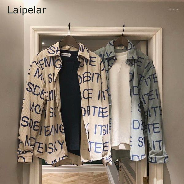 men's fashion loose corduroy long sleeve shirt trend letter all-match casual shirts, White;black
men's fashion loose corduroy long sleeve shirt trend letter all-match casual shirts, White;black