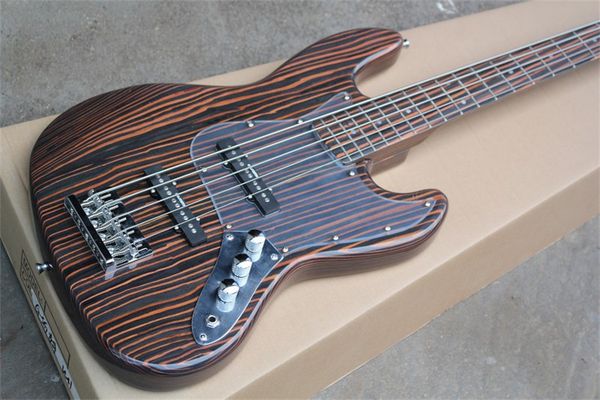 5 strings jazz bass guitar zebra wood body nd neck fingerboard chrome buttons acrylic pickguard
5 strings jazz bass guitar zebra wood body nd neck fingerboard chrome buttons acrylic pickguard