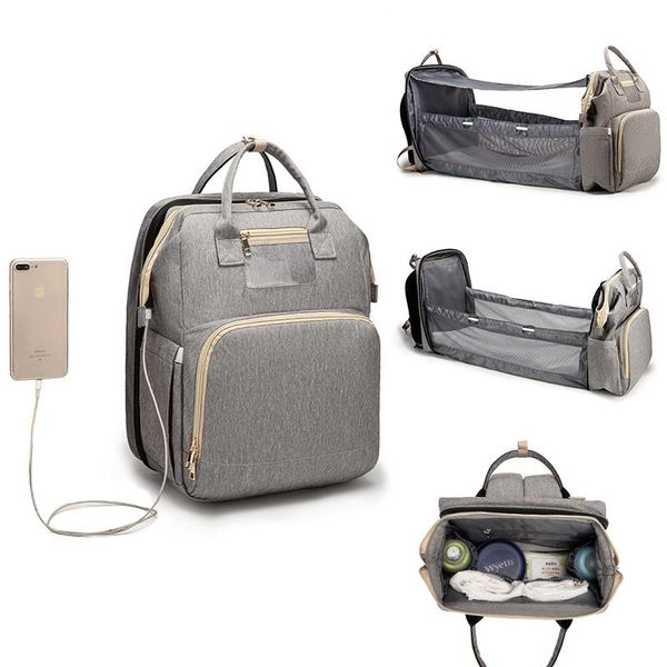 backpack diaper bag with foldable baby bed waterproof travel usb portable changing stat