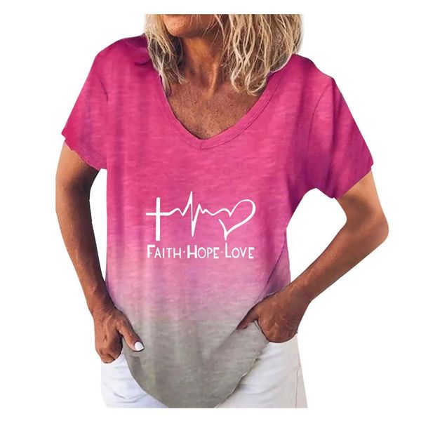 women's t-shirt plus size blousse women gradient print fashion short sleeve summer v-neck letter pullover daily, White
women's t-shirt plus size blousse women gradient print fashion short sleeve summer v-neck letter pullover daily, White