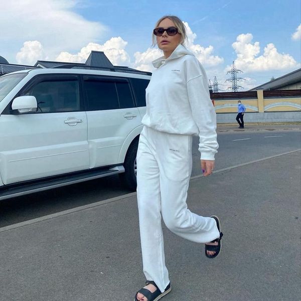 women's two piece pants european station autumn clothing 2021 casual fashionable suit women loose hooded sweater two-piece sports, White
women's two piece pants european station autumn clothing 2021 casual fashionable suit women loose hooded sweater two-piece sports, White