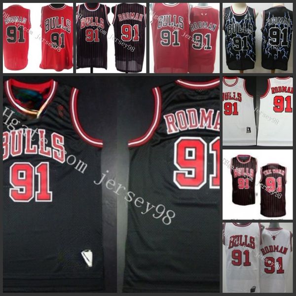 chicago bulls black#91 the worm nickname retro basketball jersey, Black