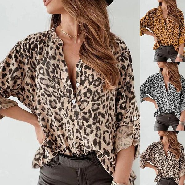 women's blouses & shirts women fashion long sleeve stand collar buttons leopard print office shirt blouse clothes streetwear, White
women's blouses & shirts women fashion long sleeve stand collar buttons leopard print office shirt blouse clothes streetwear, White