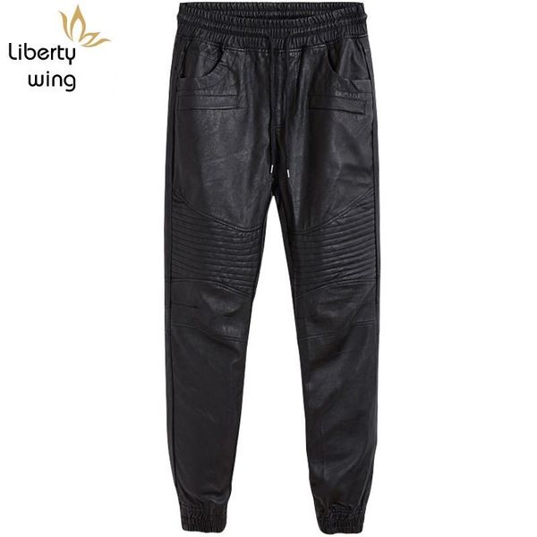 men's pants autumn casual patchwork mens pu leather drawstring waist punk moto biker male slim harem trousers plus size streetwear, Black
men's pants autumn casual patchwork mens pu leather drawstring waist punk moto biker male slim harem trousers plus size streetwear, Black