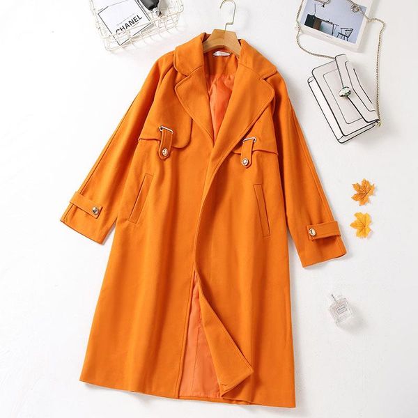 women's wool & blends orange woolen coat 2021 spring product fashion long double faced overcoat temperament suit collar woollen female, Black
women's wool & blends orange woolen coat 2021 spring product fashion long double faced overcoat temperament suit collar woollen female, Black