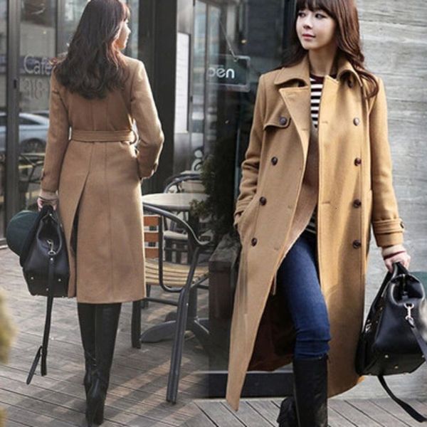 women's wool & blends korea style autumn / winter turn down collared double breasted slim belted long coat manteau femme camel casacos, Black
women's wool & blends korea style autumn / winter turn down collared double breasted slim belted long coat manteau femme camel casacos, Black
