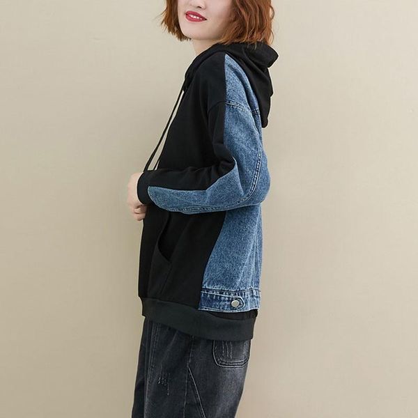 women's hoodies & sweatshirts oversized women casual hooded sweatshirt 2021 autumn winter simple style patchwork denim ladies pullovers, Black
women's hoodies & sweatshirts oversized women casual hooded sweatshirt 2021 autumn winter simple style patchwork denim ladies pullovers, Black