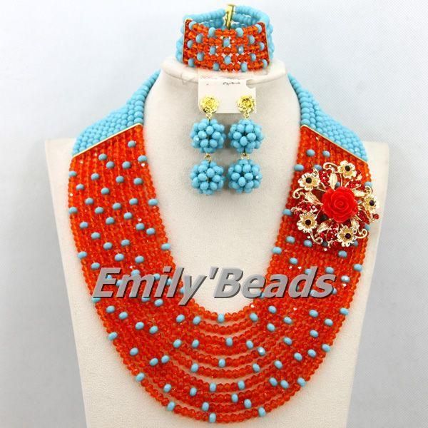 earrings & necklace fashionable african beads jewelry set 10 rows blue orange crystal nigerian wedding bridal amj593, Silver
earrings & necklace fashionable african beads jewelry set 10 rows blue orange crystal nigerian wedding bridal amj593, Silver