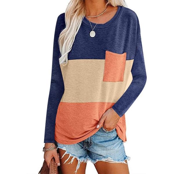 women's t-shirt 2021 autumn solid pocket stitching casual loose shirt round neck patchwork long-sleeved, White
women's t-shirt 2021 autumn solid pocket stitching casual loose shirt round neck patchwork long-sleeved, White