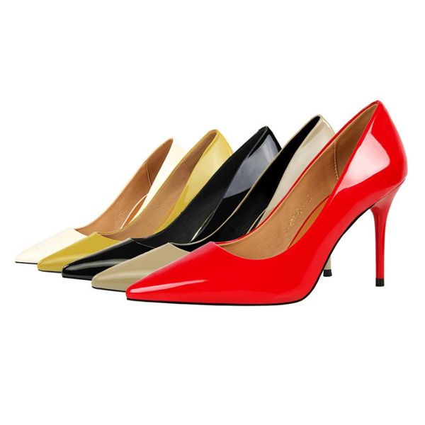 dress shoes simple show thin women's with high heels lacquered leather shallow mouth point professional ol single 1785-6, Black 
dress shoes simple show thin women's with high heels lacquered leather shallow mouth point professional ol single 1785-6, Black