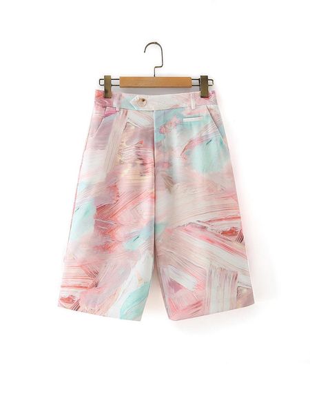women's shorts korean style 2021 summer fashion high waist loose knee length graffiti printing suit cropped for women, White;black
women's shorts korean style 2021 summer fashion high waist loose knee length graffiti printing suit cropped for women, White;black