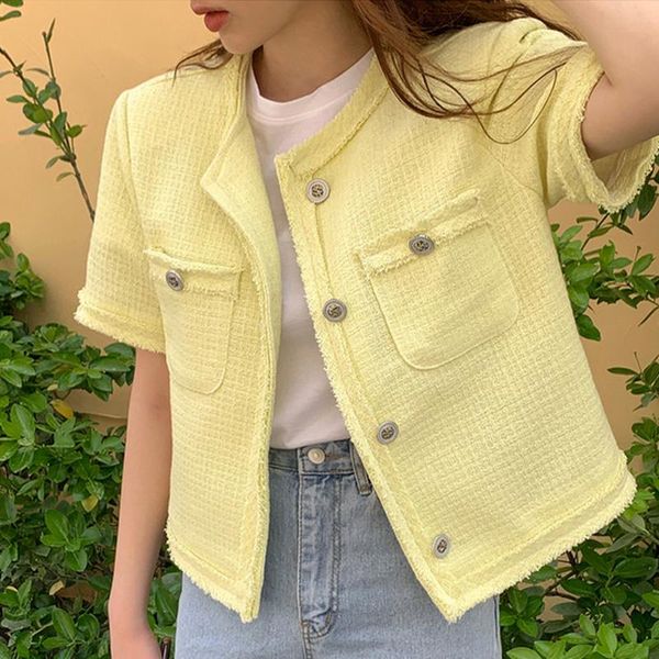 women's jackets tweed women coat summer o-neck short sleeve single-breasted thin jacket french style vintage spring autumn, Black;brown
women's jackets tweed women coat summer o-neck short sleeve single-breasted thin jacket french style vintage spring autumn, Black;brown