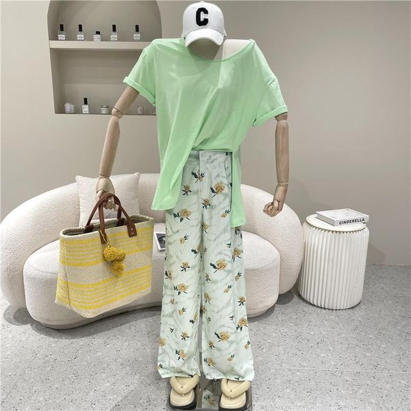 women's two piece pants clothing summer 2021 irregular split short sleeve t-shirt + printed high waist trousers set, White
women's two piece pants clothing summer 2021 irregular split short sleeve t-shirt + printed high waist trousers set, White