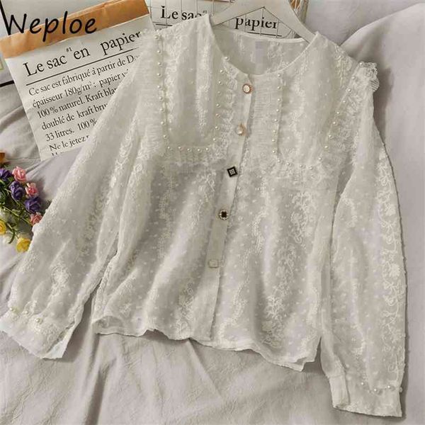 v neck beading patchwork elegant blouse women o long sleeve pullover lace blusas spring slim shirt feminino 210422, White
v neck beading patchwork elegant blouse women o long sleeve pullover lace blusas spring slim shirt feminino 210422, White