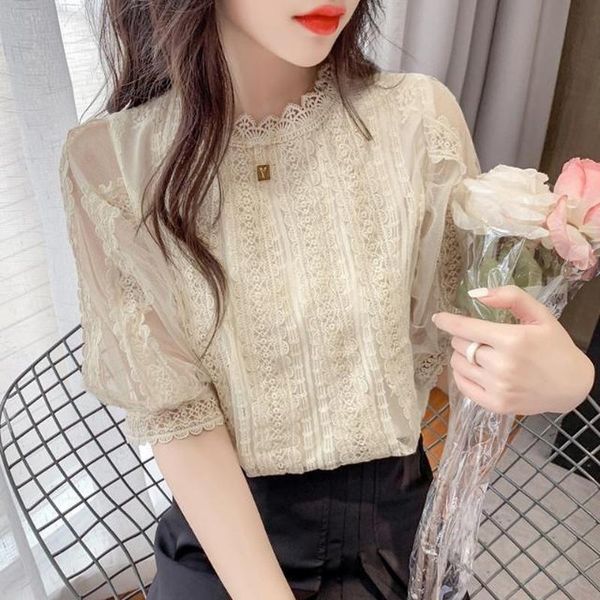 women's blouses & shirts lace shirt women 2021 summer stitching short-sleeved sweet temperament female, White
women's blouses & shirts lace shirt women 2021 summer stitching short-sleeved sweet temperament female, White