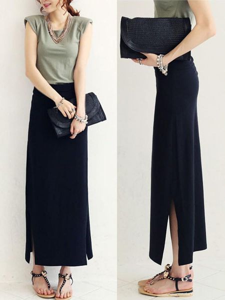 summer dress show thin korean one step medium length buttock modal skirt double side split skirts, Black
summer dress show thin korean one step medium length buttock modal skirt double side split skirts, Black