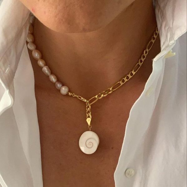 chokers classic fashion lady jewelry natural pink pearl necklace shell pendant color preserving stainless steel chain beauty accessories, Golden;silver
chokers classic fashion lady jewelry natural pink pearl necklace shell pendant color preserving stainless steel chain beauty accessories, Golden;silver