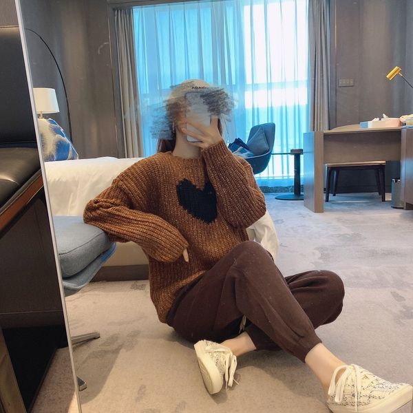 love caramel wool round neck loose bf style personalized half moon stitching knitted sweater women, White
love caramel wool round neck loose bf style personalized half moon stitching knitted sweater women, White
