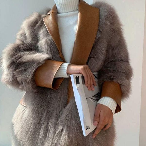 women's fur & faux women fashion pu patchwork label coat 2021 fall winter korean elegant all-match loose overcoat warm thicken jacket, Black
women's fur & faux women fashion pu patchwork label coat 2021 fall winter korean elegant all-match loose overcoat warm thicken jacket, Black