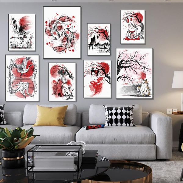 paintings japanese art wall geisha cat koi landscape canvas painting black and red posters prints pictures for living room home decor
paintings japanese art wall geisha cat koi landscape canvas painting black and red posters prints pictures for living room home decor