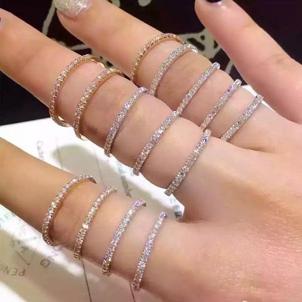 genuine 18k white gold pave simulated diamond band ring fine wedding jewelry simple round thin rings for women gift cluster, Golden;silver
genuine 18k white gold pave simulated diamond band ring fine wedding jewelry simple round thin rings for women gift cluster, Golden;silver