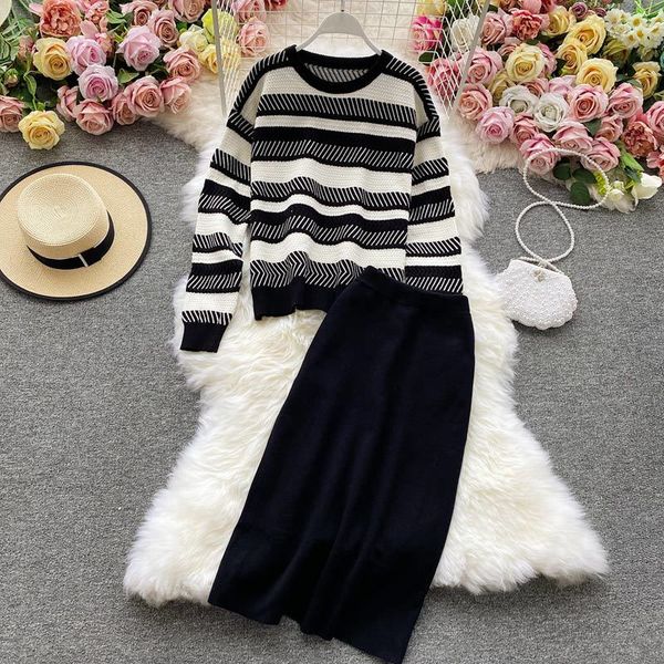 two piece dress knitted stripe women's sweater 2 set o-neck pullover high waist mid skirt female suit korean ladies sets bgjk, White
two piece dress knitted stripe women's sweater 2 set o-neck pullover high waist mid skirt female suit korean ladies sets bgjk, White