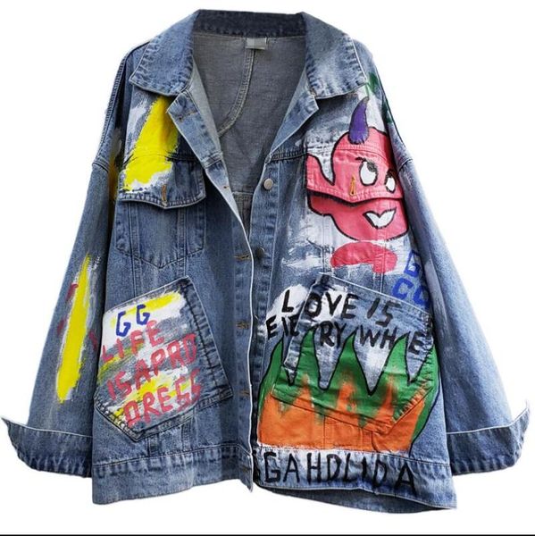 women's jackets european 2021 spring and autumn denim coat streetwear female hand-painted graffiti printed loose jeans jacket, Black;brown
women's jackets european 2021 spring and autumn denim coat streetwear female hand-painted graffiti printed loose jeans jacket, Black;brown