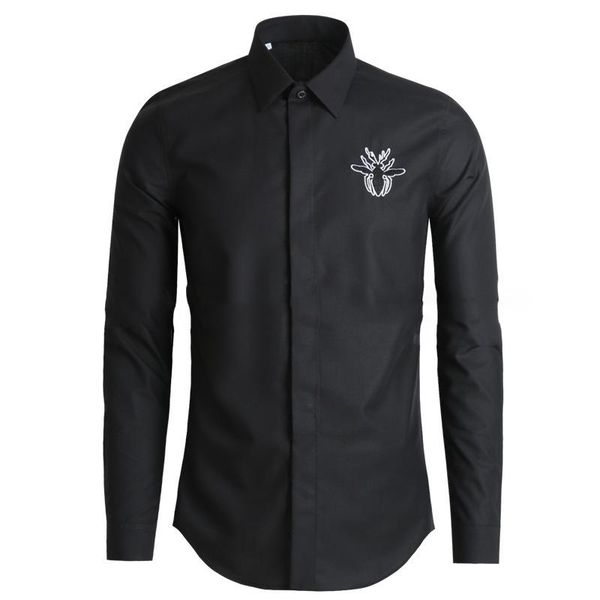 men's long-sleeved lining embroidered black and white slim small size shirt male star with the same paragraph luxury man casual shirts, White;black
men's long-sleeved lining embroidered black and white slim small size shirt male star with the same paragraph luxury man casual shirts, White;black