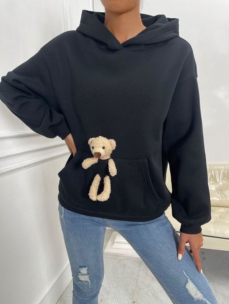 drop shoulder 3d bear hoodie x6xz#, White;black 
drop shoulder 3d bear hoodie x6xz#, White;black